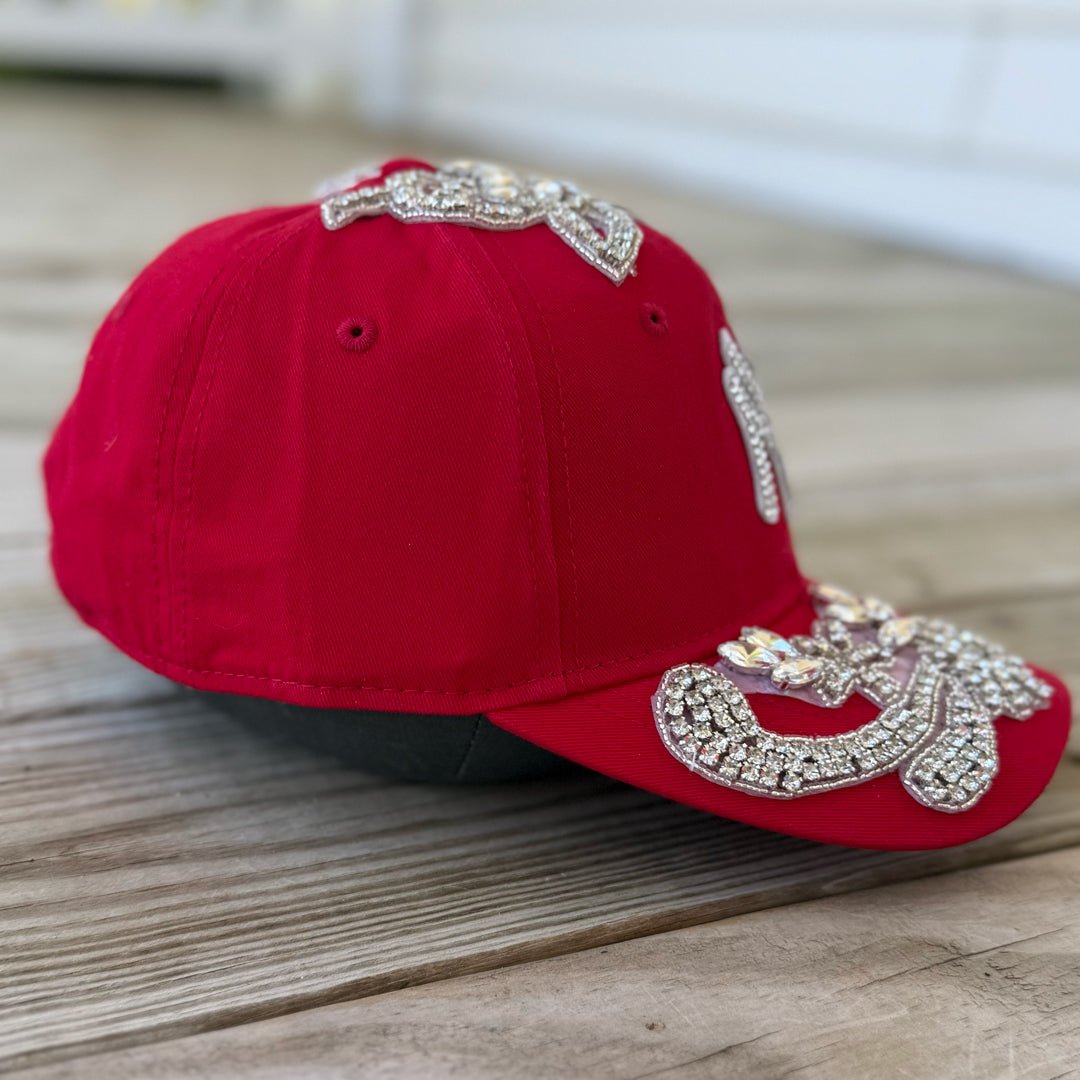Custom Beaded Silver Crystal Large Applique New York Hat - Rebel P Customs