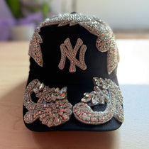 Custom Beaded Silver Large Crystal Applique New York Hat - Rebel P Customs