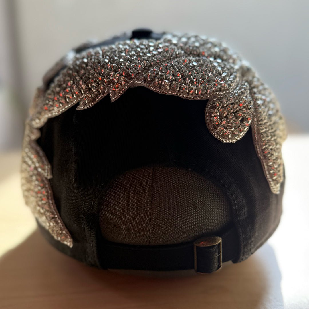 Custom Beaded Silver Large Crystal Applique New York Hat - Rebel P Customs