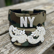 Custom Beaded White Crystal Applique New York Visor - Rebel P Customs