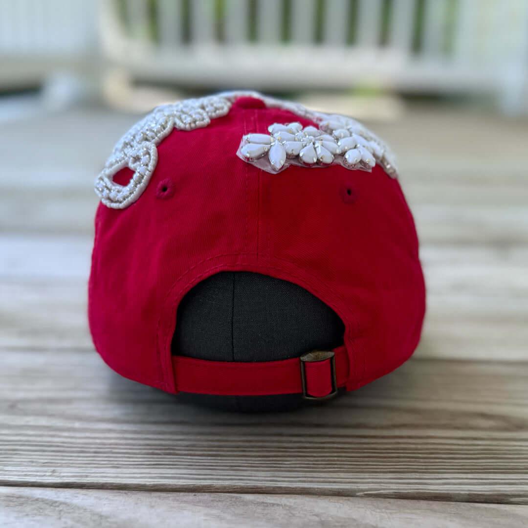 Custom Beaded White Crystal Glow In The Dark Applique New York Hat - Rebel P Customs