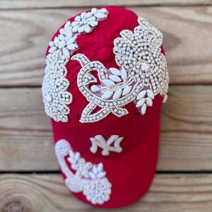 Custom Beaded White Crystal Glow In The Dark Applique New York Hat - Rebel P Customs