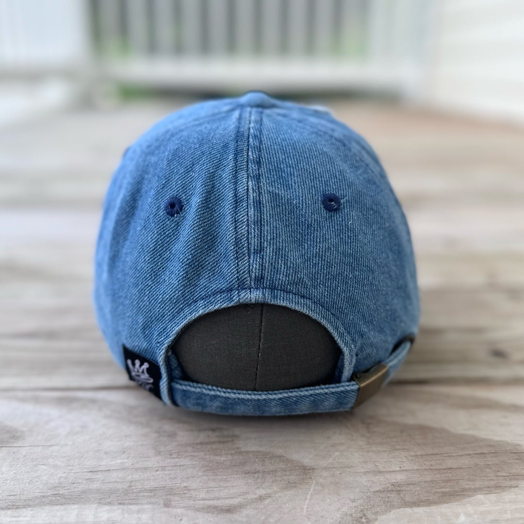 Custom Denim Beaded Silver Crystal Applique NY Hat - Rebel P Customs