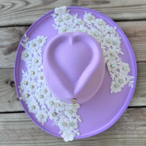 Custom Lilac White Crystal Applique Fedora Hat - Rebel P Customs