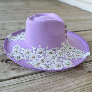 Custom Lilac White Crystal Applique Fedora Hat - Rebel P Customs