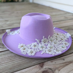 Custom Lilac White Crystal Applique Fedora Hat - Rebel P Customs