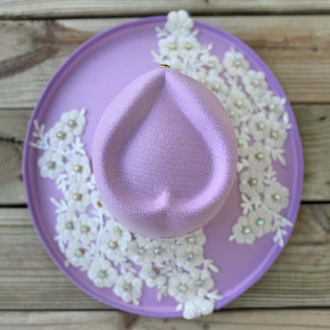 Custom Lilac White Crystal Applique Love Fedora Hat - Rebel P Customs