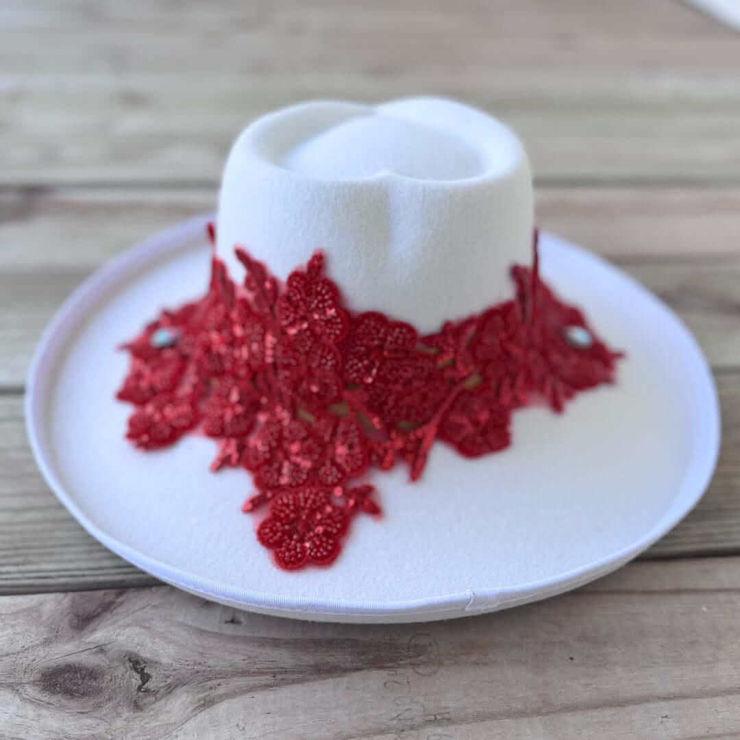 Custom Red Crystal Applique Fedora Hat - Rebel P Customs