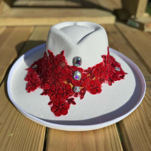 Custom Red Crystal Applique Fedora Hat - Rebel P Customs