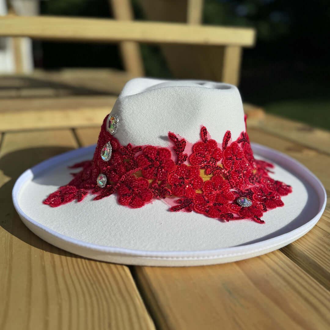 Custom Red Crystal Applique Fedora Hat - Rebel P Customs