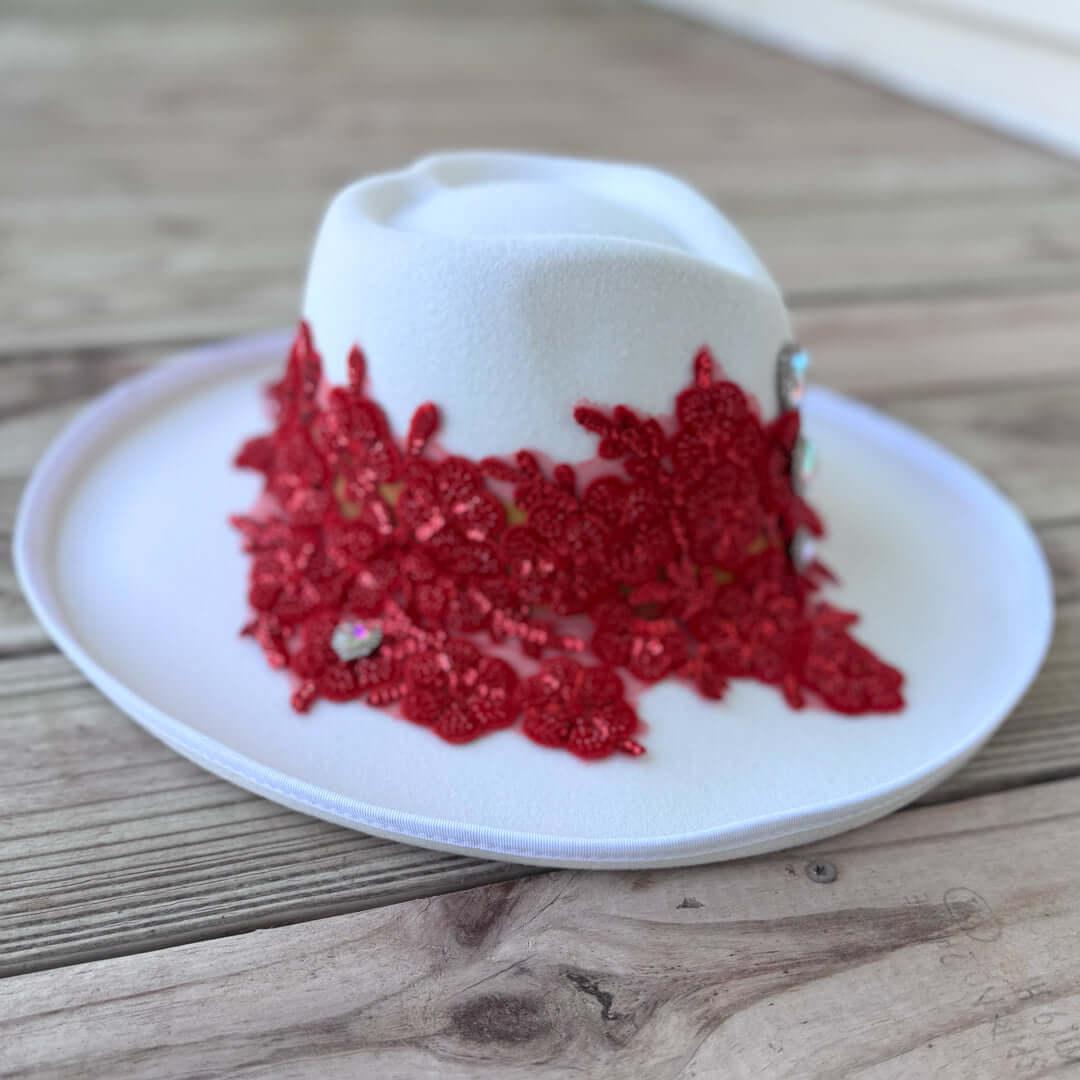 Custom Red Crystal Applique Fedora Hat - Rebel P Customs