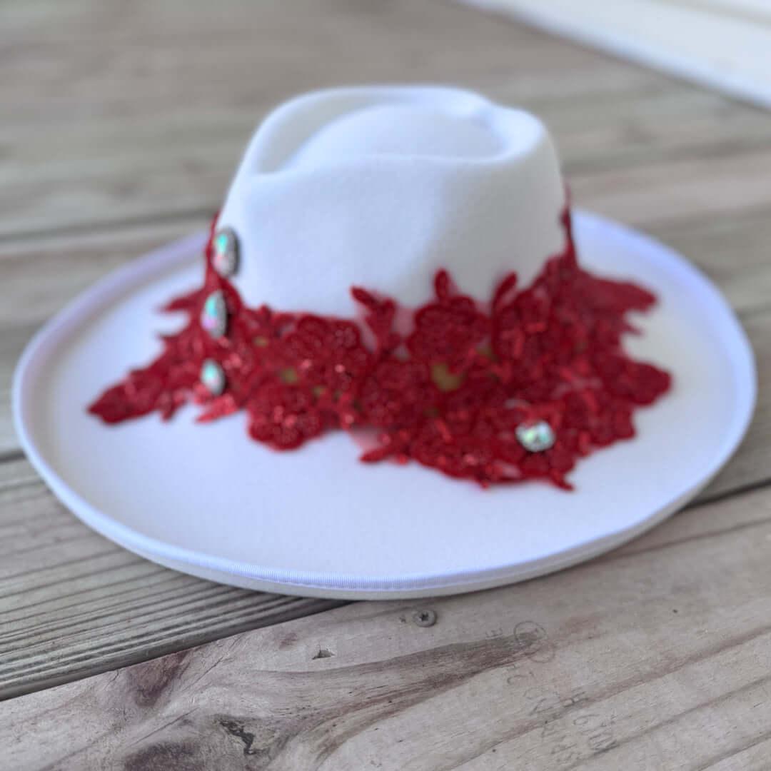 Custom Red Crystal Applique Fedora Hat - Rebel P Customs