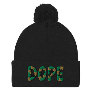 Dope Chunky Cable Pom Pom Patched Beanie - Rebel P Customs