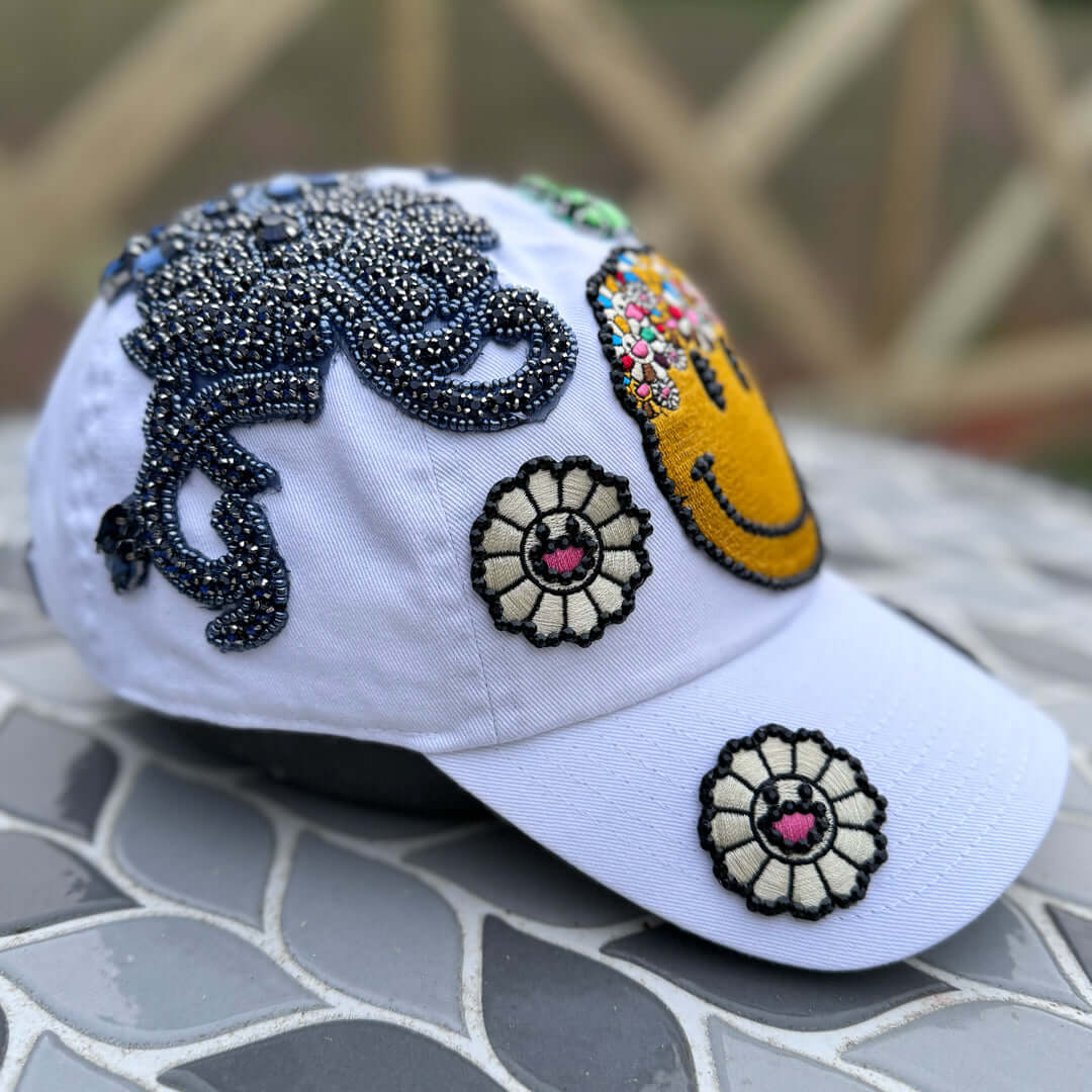 Custom Beaded Multi Color Crystal Applique Dope Vibes Hat