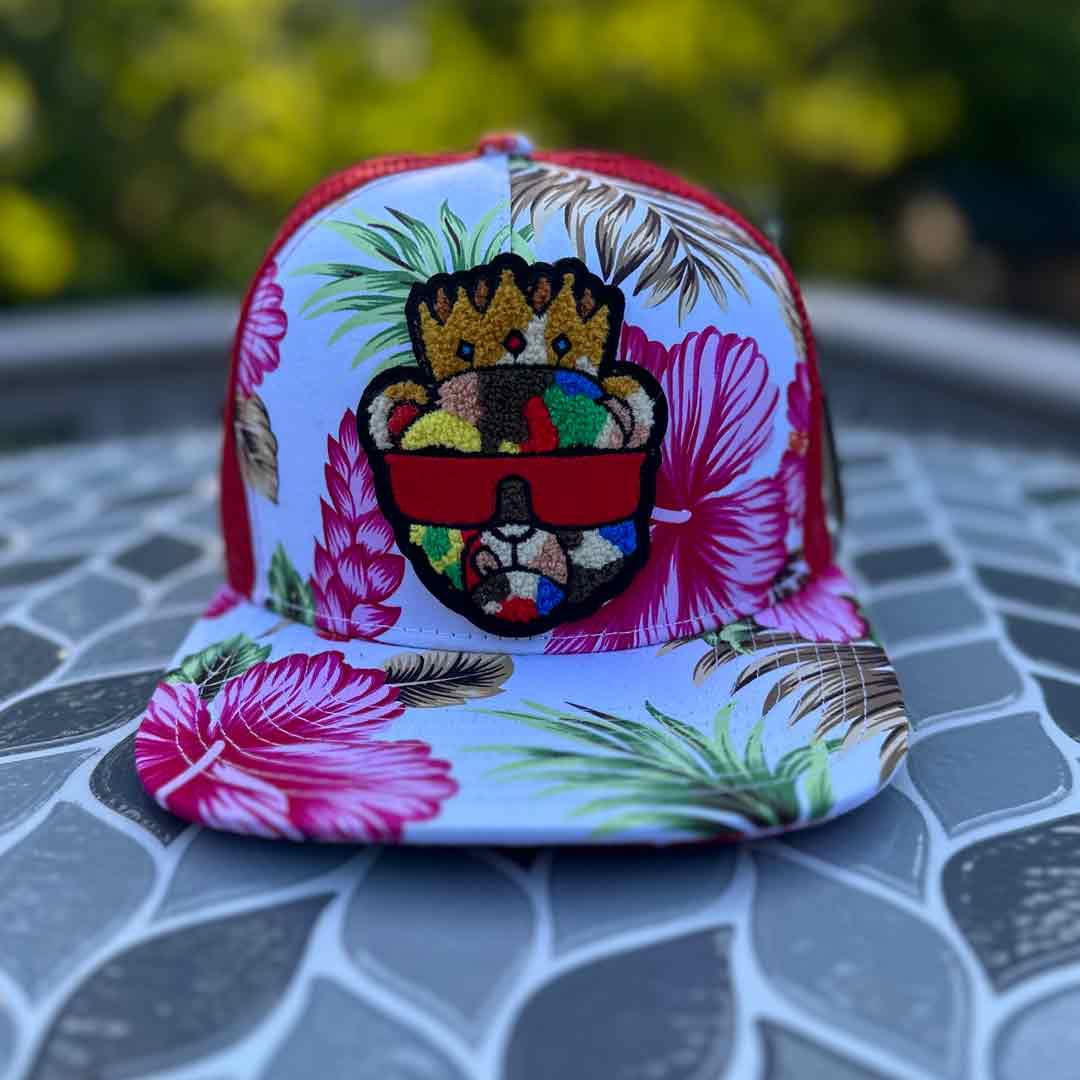 Floral Chenille Crown Bear Patched Mid Pro Snapback Trucker Hat
