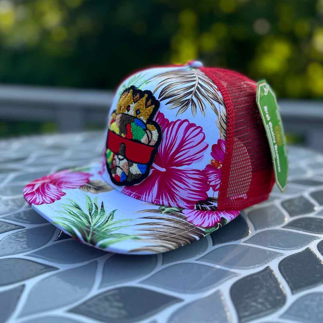 Floral Chenille Crown Bear Patched Mid Pro Snapback Trucker Hat