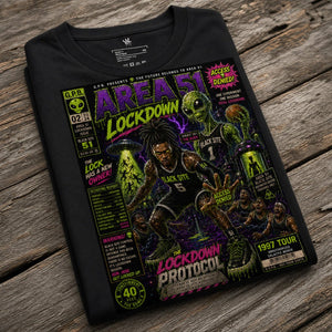 Folded View of Garbage Pail Ballers “Area 51 Lockdown” Vintage Hardwood Unisex T-Shirt - Rebel P Customs