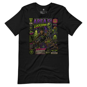 Wrinkled View of Garbage Pail Ballers “Area 51 Lockdown” Vintage Hardwood Unisex T-Shirt
