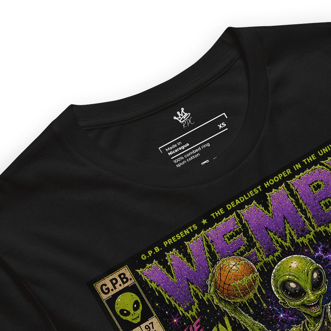 Detailed View of Garbage Pail Ballers “Area 51 Mutant” Vintage Hardwood Unisex T-Shirt - Rebel P Customs