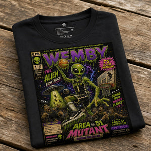 Folded View of Garbage Pail Ballers “Area 51 Mutant” Vintage Hardwood Unisex T-Shirt - Rebel P Customs