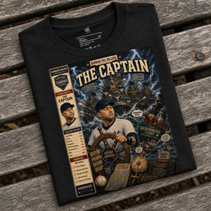 Black unisex T-shirt featuring the Garbage Pail Ballers™ The Captain Vintage Diamond Classics baseball graphic by Rebel P Customs.