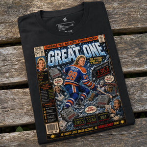 The Great One Vintage Ice Classics hockey graphic T-shirt featuring original parody artwork inspired by a legendary hockey icon