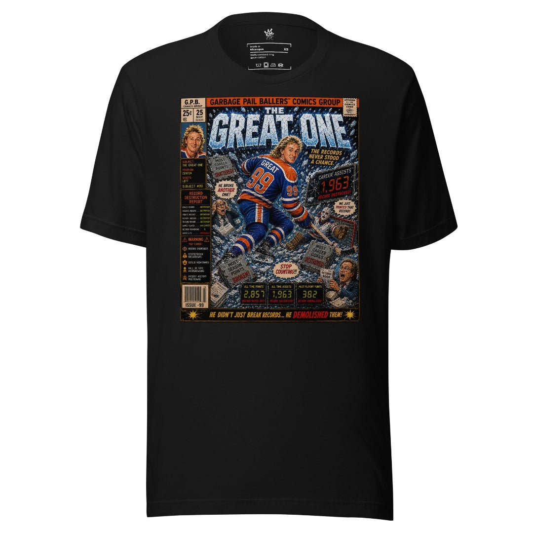 The Great One Vintage Ice Classics hockey graphic T-shirt featuring original parody artwork inspired by a legendary hockey icon