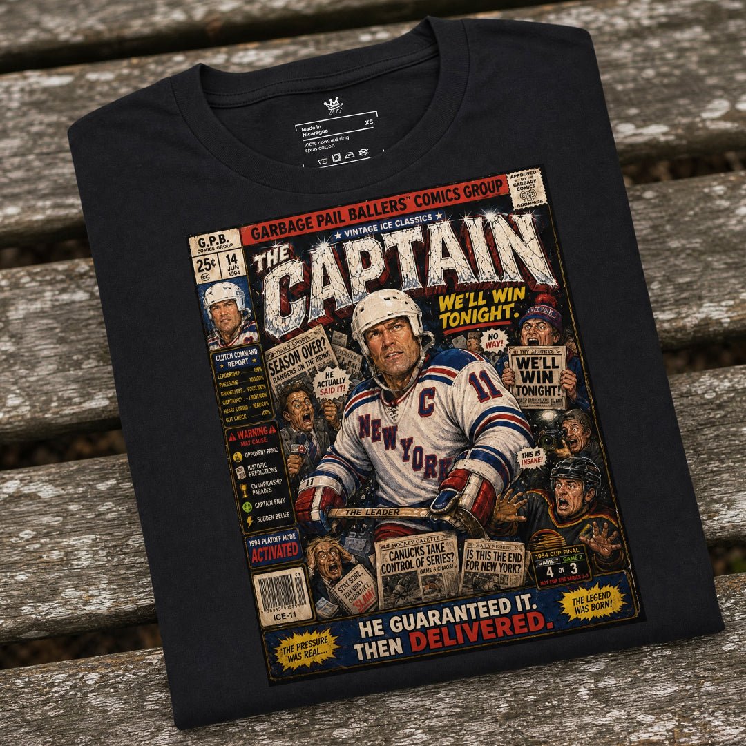 Black unisex T-shirt featuring The Guarantee Vintage Ice Classics hockey graphic design.