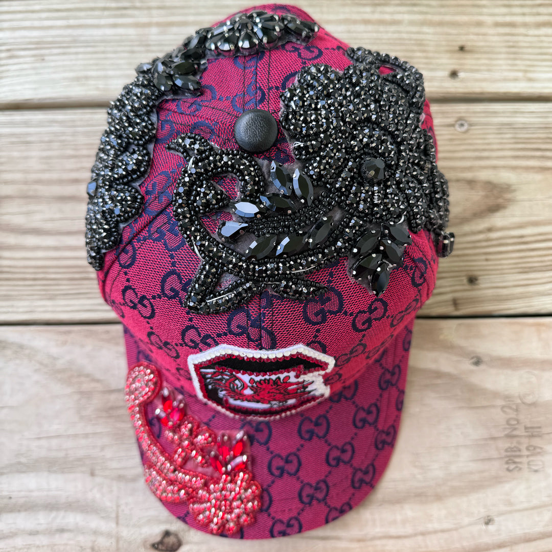 Limited Edition Custom Beaded Multicolor Crystal Applique South Carolina Hat - Rebel P Customs