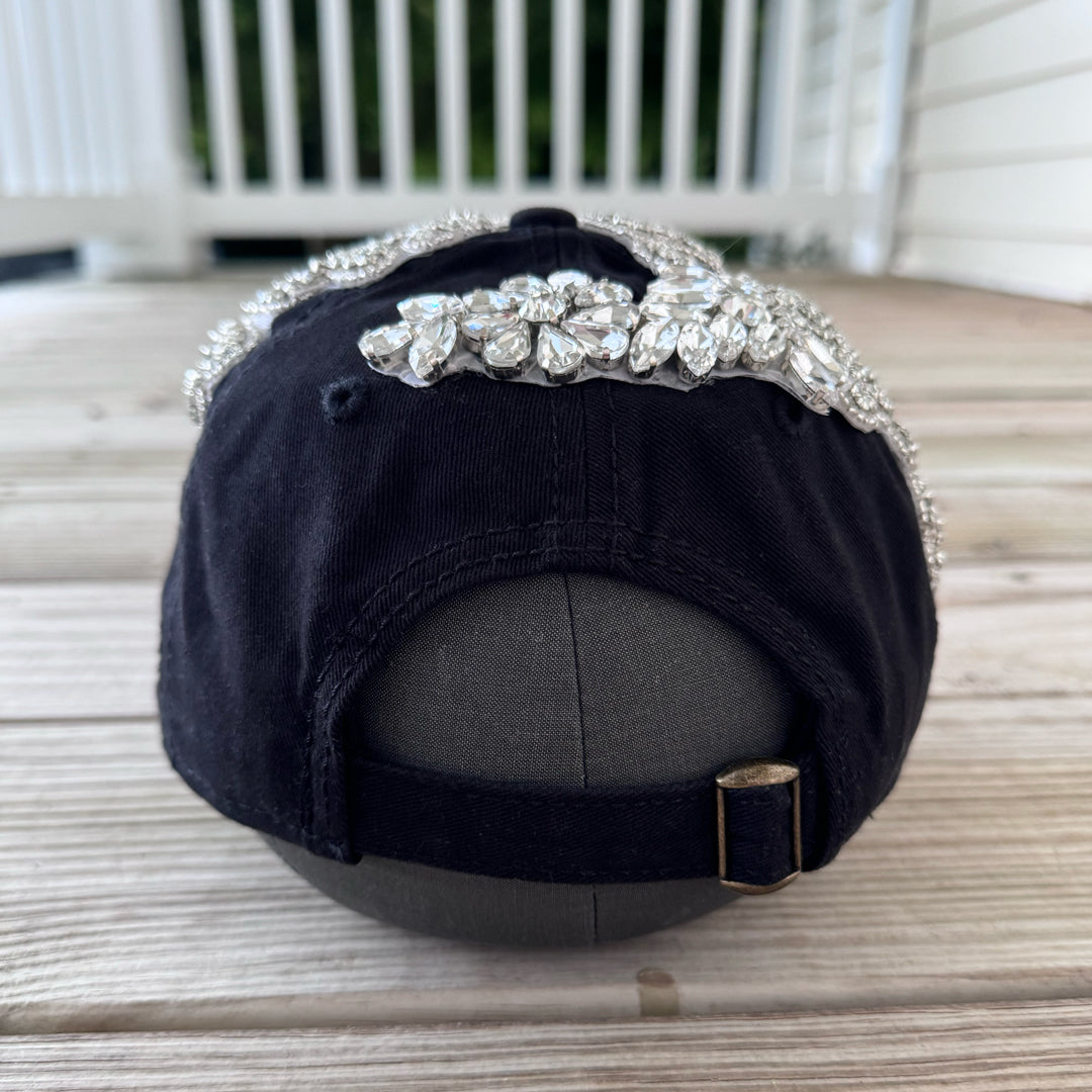 Custom Beaded Silver Crystal Applique LA Hat - Rebel P Customs