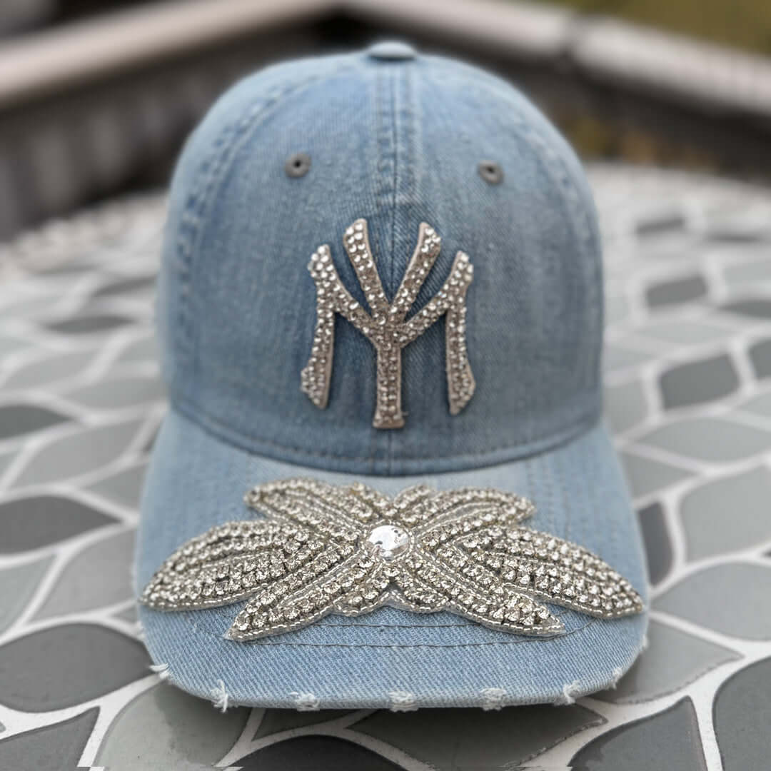 Custom Denim Silver Crystal Applique  Hat