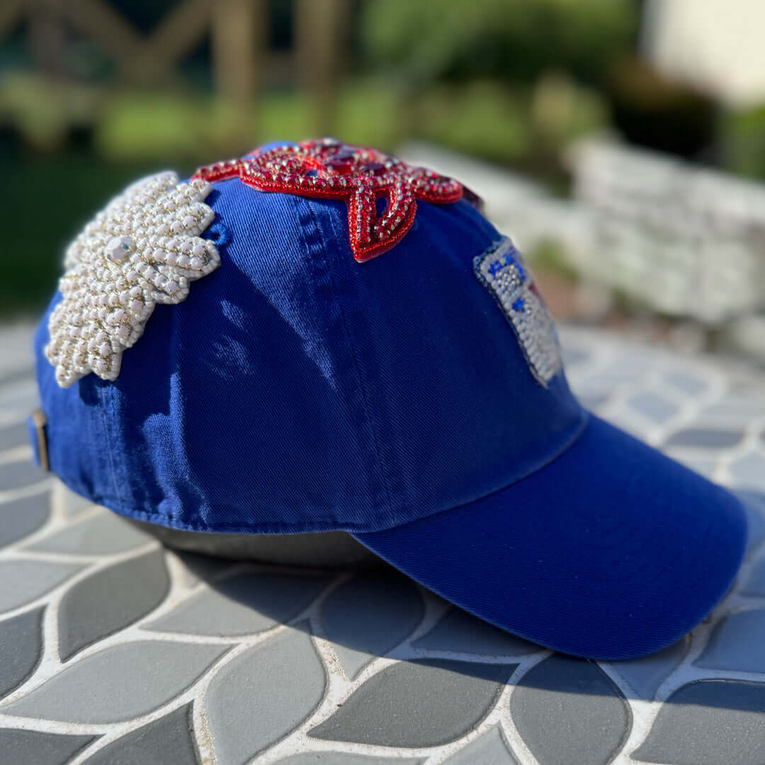 Custom Beaded Multicolor Crystal Applique NY Hat