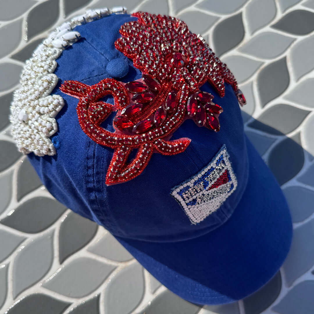 Custom Beaded Multicolor Crystal Applique NY Hat
