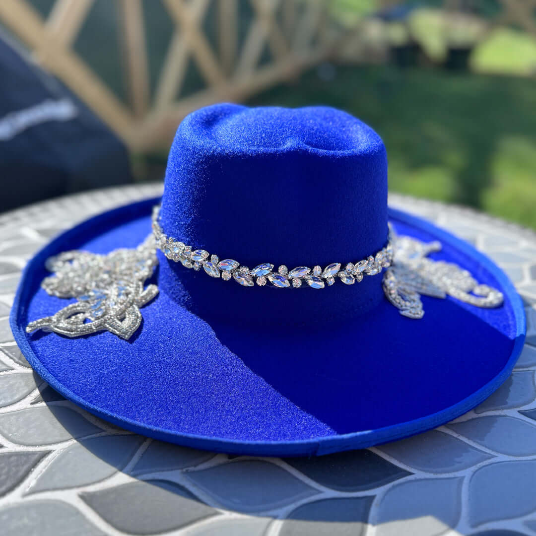 Custom Beaded Silver Crystal Applique Love New York Fedora Hat