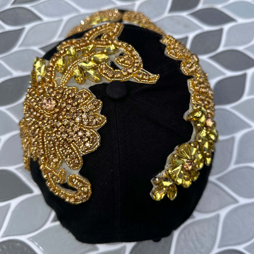 Custom Beaded Gold Crystal Applique New York Hat