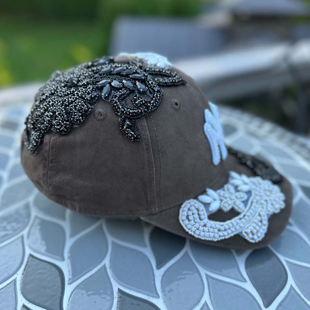 Custom Beaded Crystal Multicolor Applique New York Hat