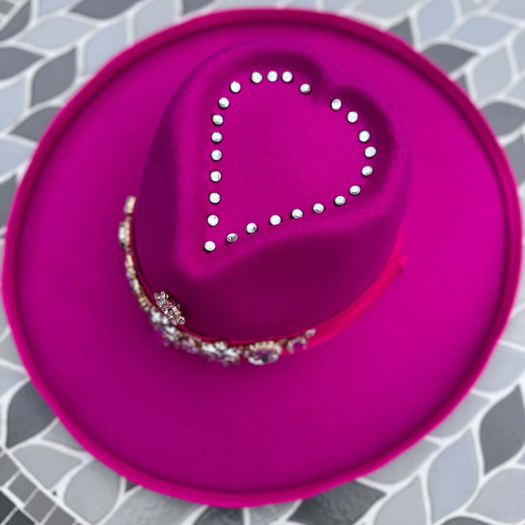 Custom Beaded Silver Crystal Applique Love Fedora Hat