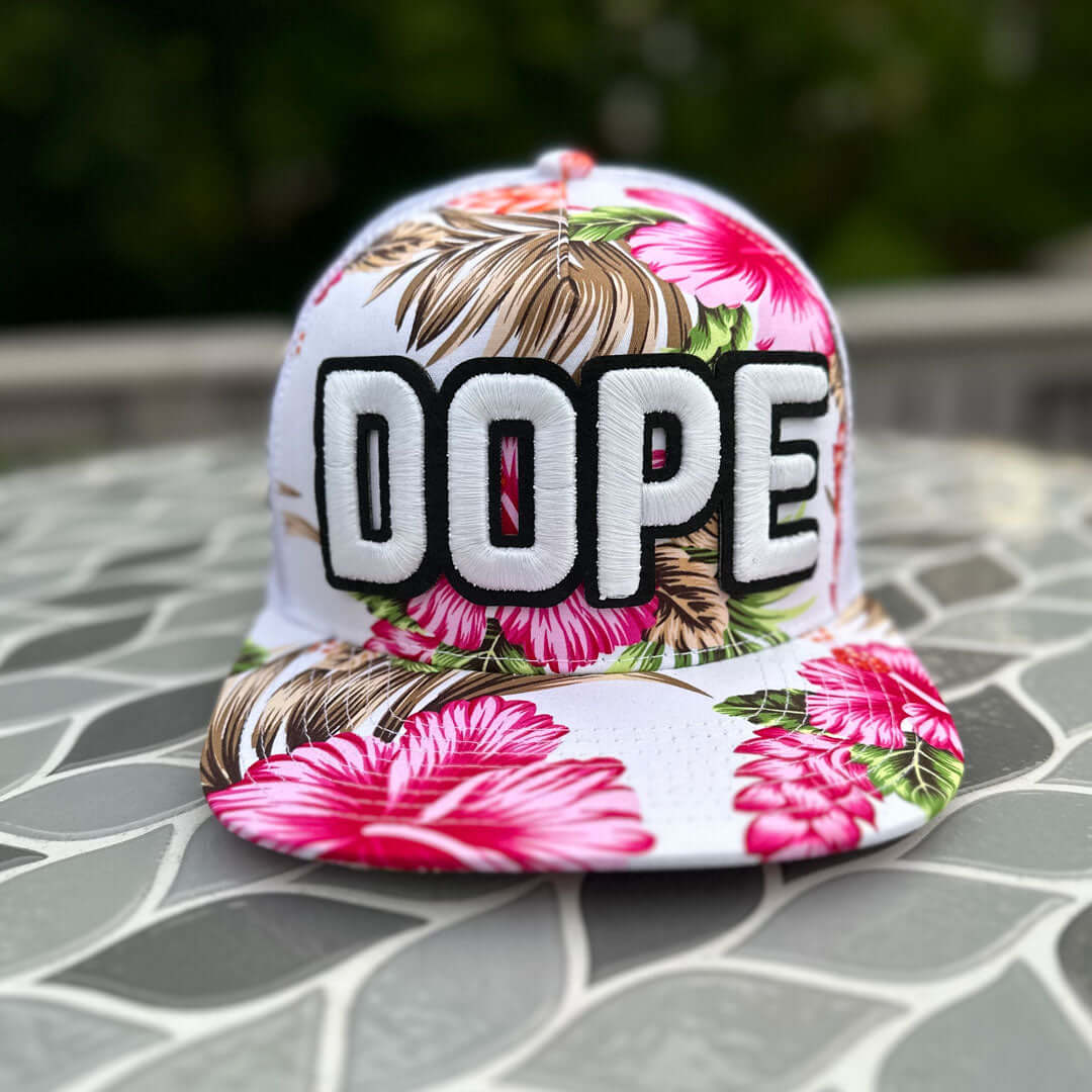 Pink Floral Glow In The Dark Dope Patched Mid-Pro Snapback Trucker Cap