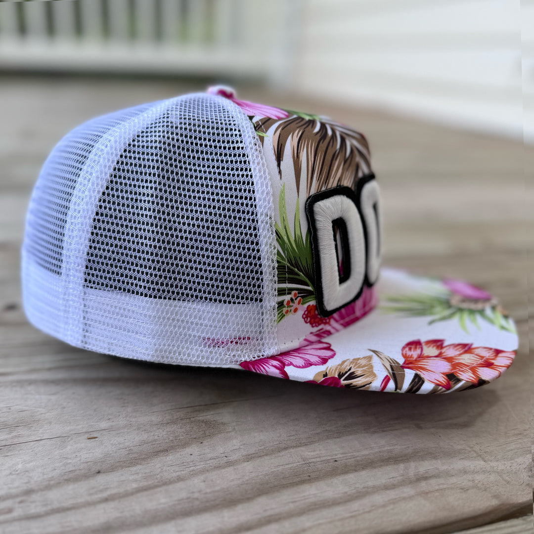 Pink Floral Glow In The Dark Dope Patched Mid-Pro Snapback Trucker Cap