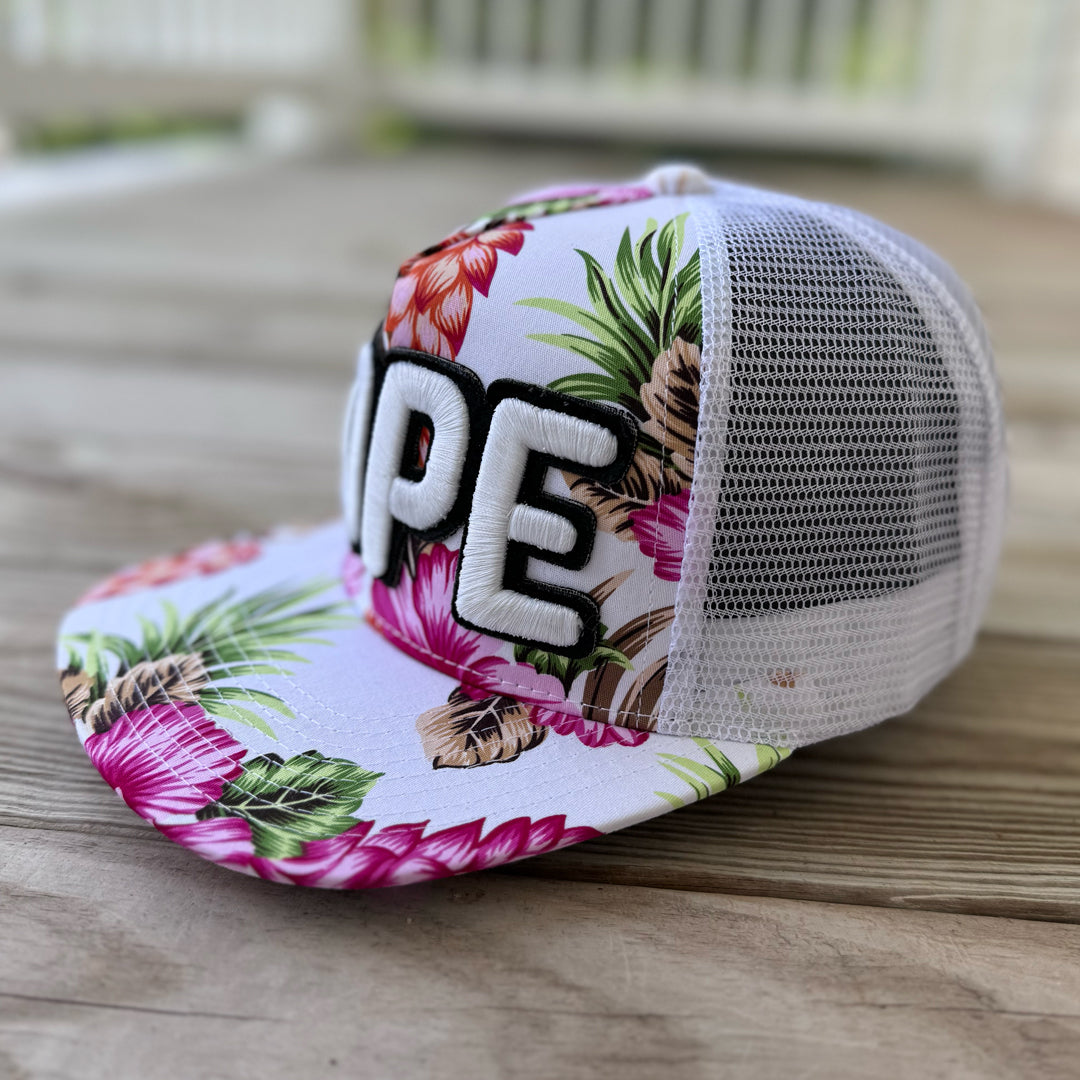 Pink Floral Glow In The Dark Dope Patched Mid-Pro Snapback Trucker Cap