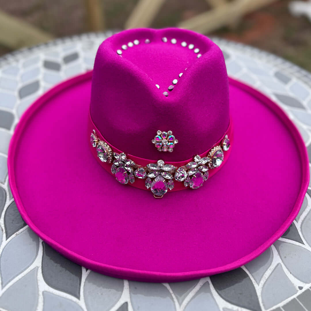 Custom Beaded Silver Crystal Applique Love Fedora Hat