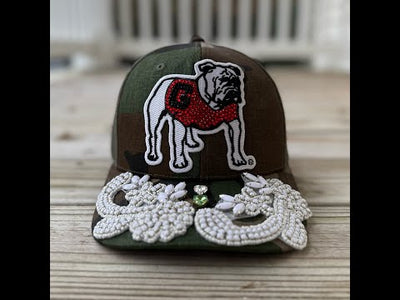 Custom Beaded White Crystal Applique Georgia Bulldog Hat - Rebel P Customs