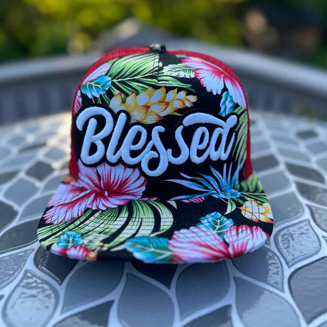 Floral Glow In The Dark Blessed Patched Mid-Pro Snapback Trucker Cap
