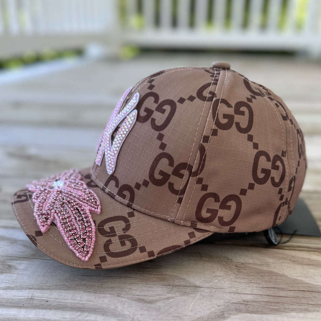 Limited Edition Custom NY Light Pink Crystal Applique Hat