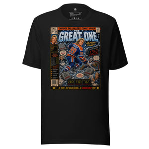 The Great One Vintage Ice Classics hockey graphic T-shirt featuring original parody artwork inspired by a legendary hockey icon.
