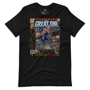 Wrinkled View Black unisex T-shirt featuring The Great One Vintage Ice Classics hockey graphic design.