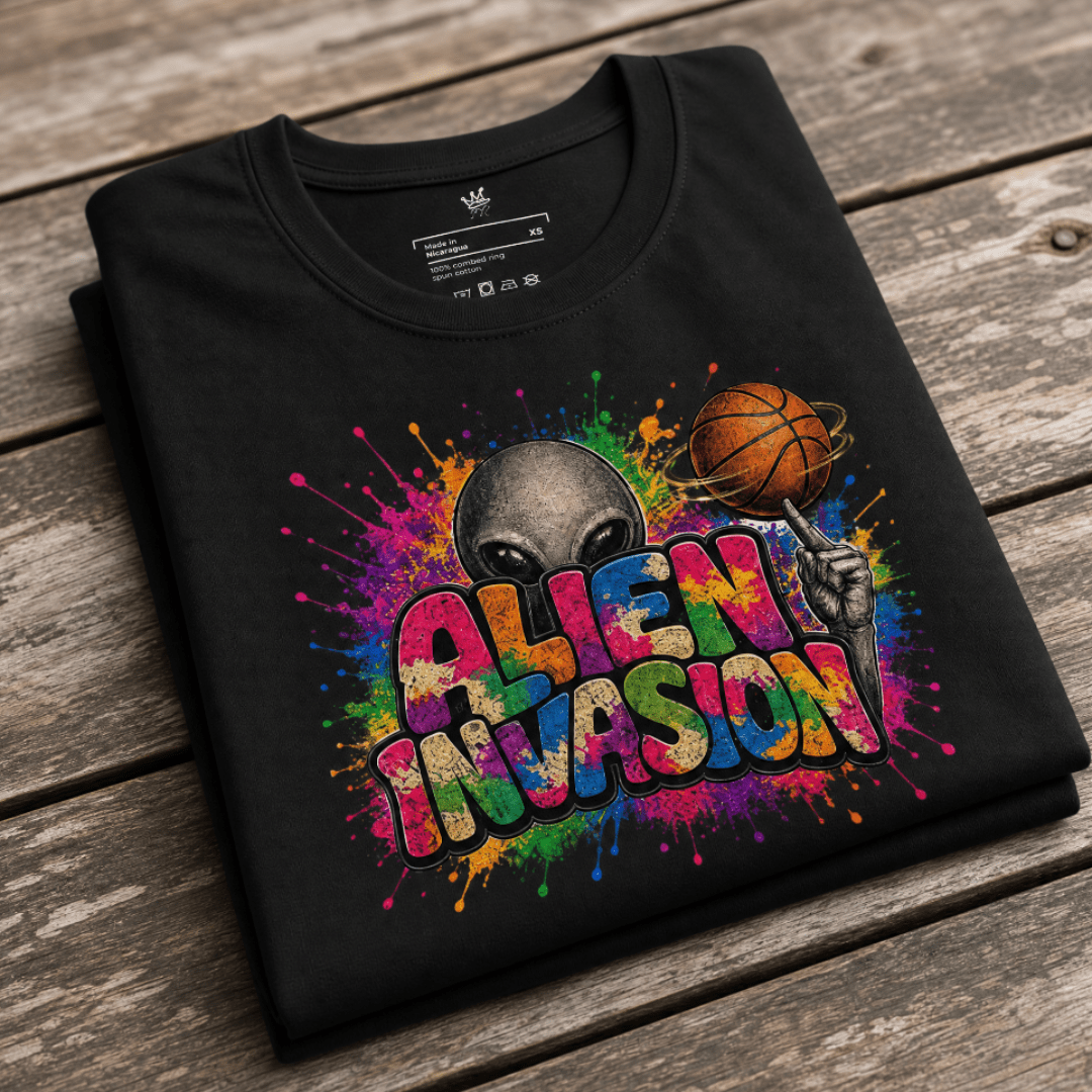 Folded Vintage Hardwood Classics — Alien Invasion Unisex T-Shirt - Rebel P Customs
