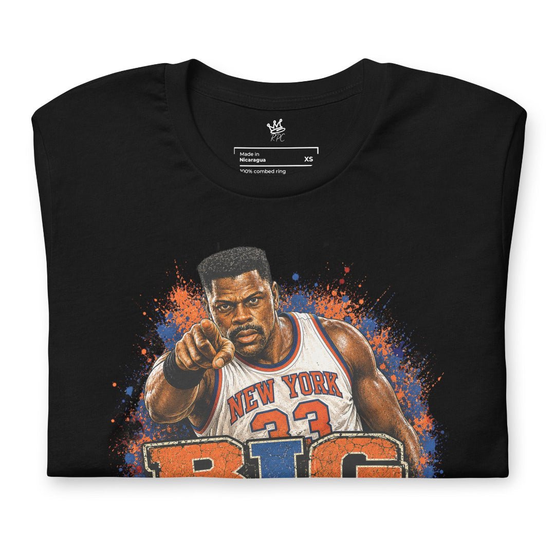 Close-up of Big Pat graphic artwork on unisex t-shirt