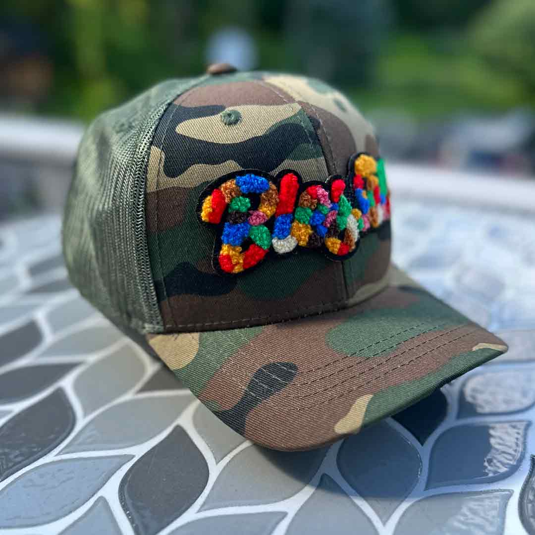 Chenille Blessed Youth Camo Patched Hat
