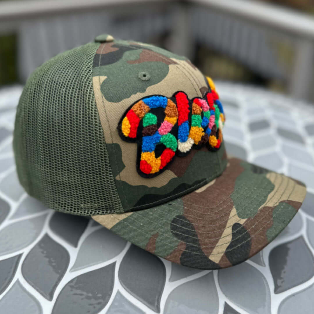 Chenille Blessed Camo Patched Hat